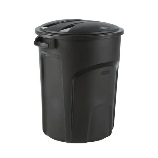 32-Gallon Black Plastic Indoor Outdoor Trash Can with Lid - Made in USA