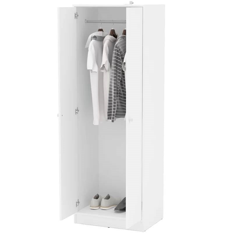 Modern White 2-Door Wardrobe Armoire Cabinet with Clothes Hanging Rod