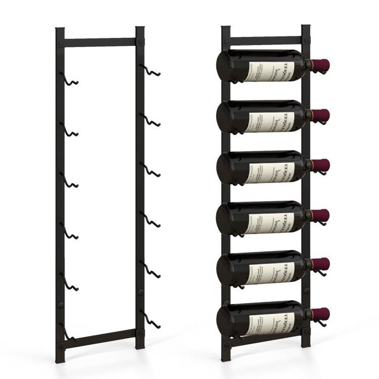 Simple Black Metal Wall Mounted 6-Bottle Wine Rack