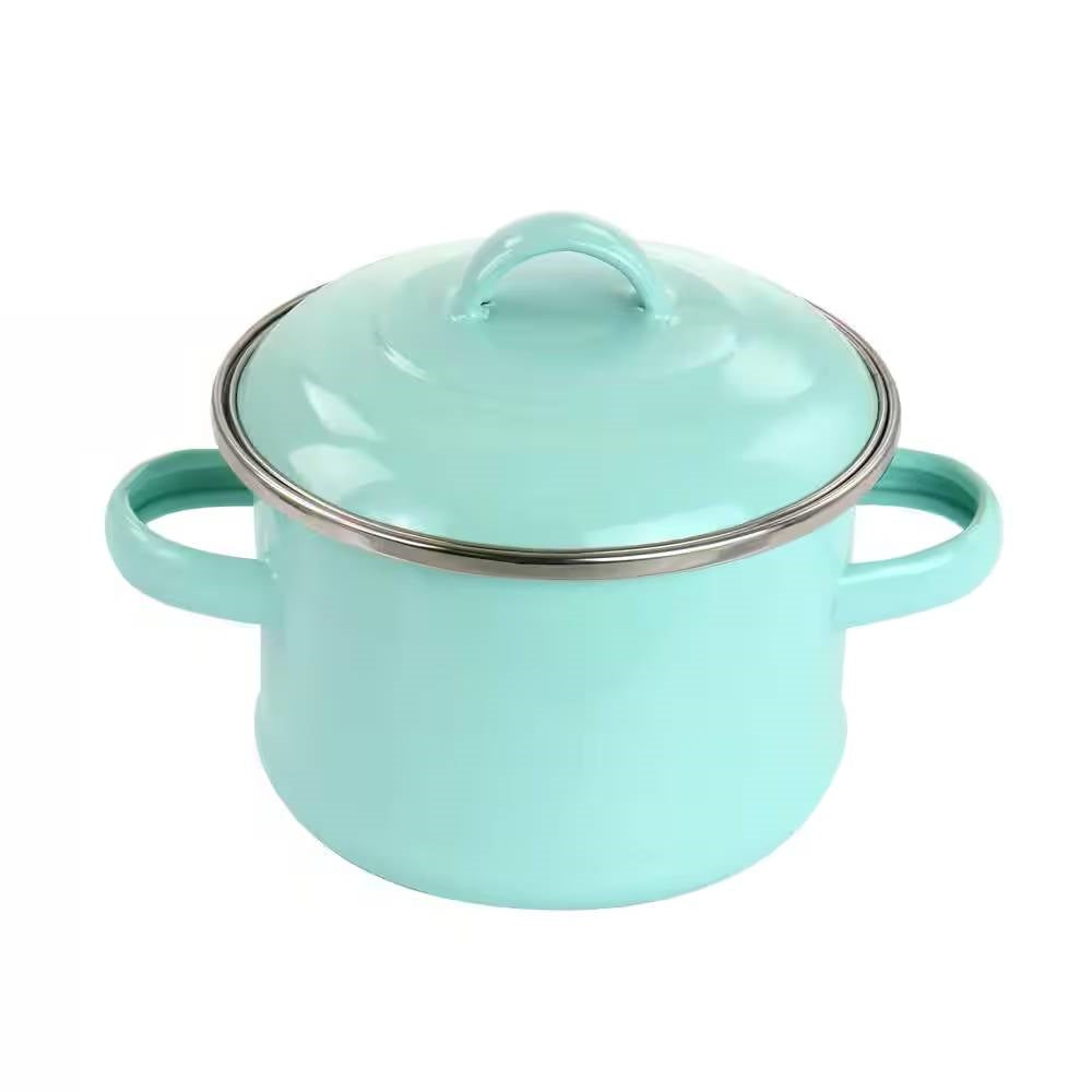 Small 1-Quart Turquoise Enameled Steel Dutch Oven with Lid