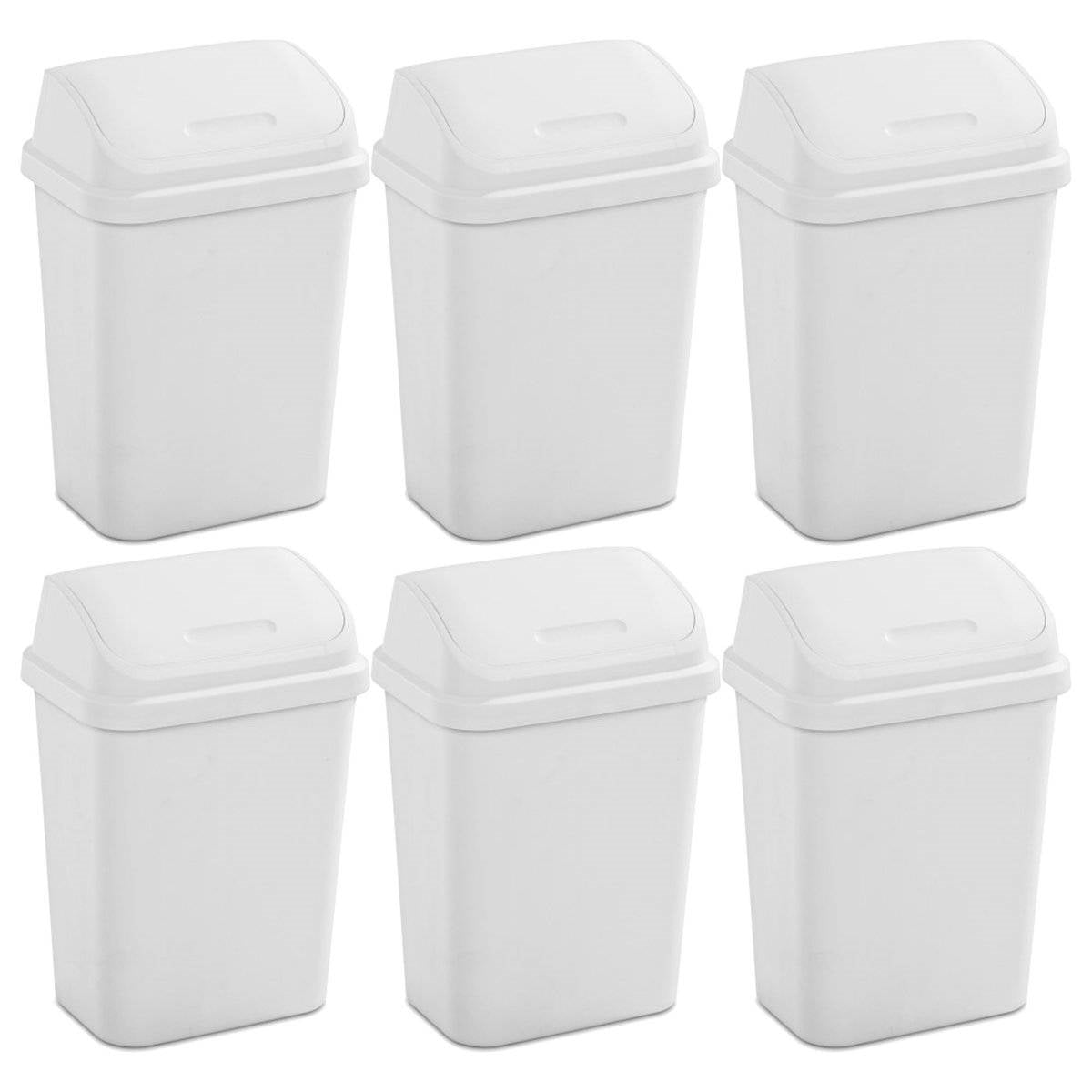 Set of 6 - White 7.8 Gallon Swing Top Kitchen Wastebasket Trash Can