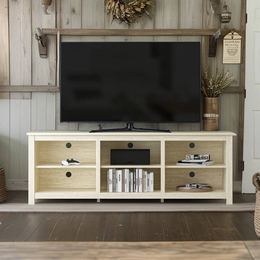 Farmhouse TV Stand in Light Travertine Wood Finish - for TVs up to 70-inch