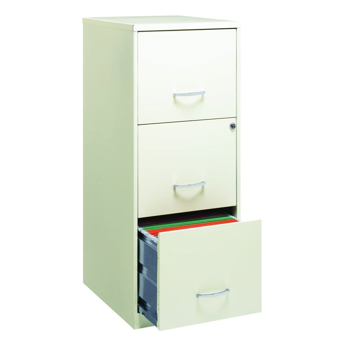 White Metal 3-Drawer Vertical File Cabinet with 2 Locking Drawers