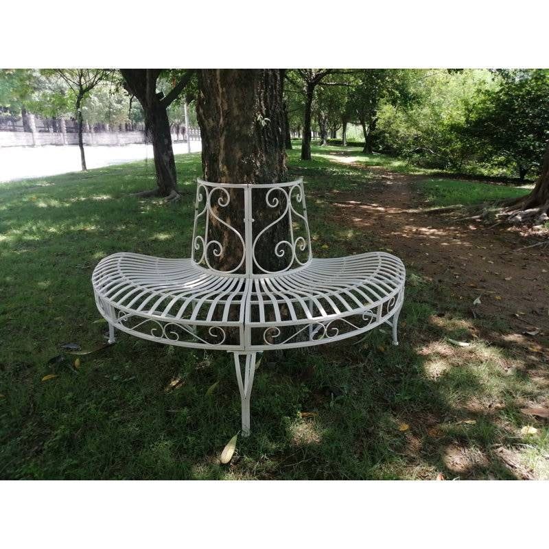 Half-Circle Outdoor White Powder Coated Aluminum Tree Bench