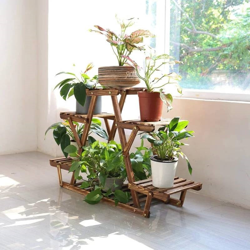 Solid Wood Triangular 6-Shelf Indoor Outdoor Flower Pot Plant Stand