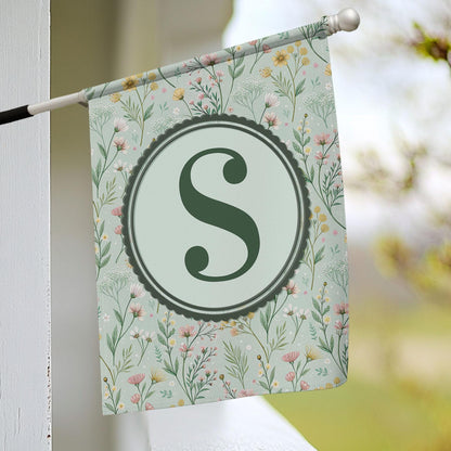 Floral Monogram Garden Flag, Custom Spring Outdoor Flag with Initial, Botanical Yard Decor, Personalized Welcome Sign for Porch or Lawn