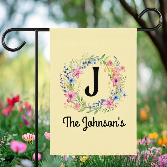 Personalized Garden Flag | Monogram Floral Wreath | Custom Family Name Flag | Spring Summer Yard Decor | Mint Blue Housewarming Gift