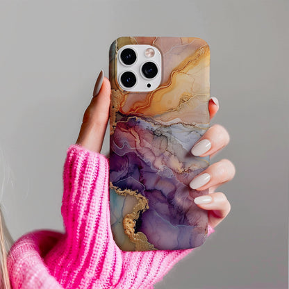 Luxury Sunset Marble iPhone Case | Purple Gold Amber Ink Art | Agate Design | Compatible with iPhone, Samsung Galaxy Tough Case Protection