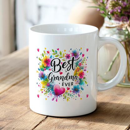 Best Grandma Ever Mug, Colorful Floral Coffee Cup for Grandma, Birthday Gift for Grandma, Mother’s Day Mug, Gift from Grandkids
