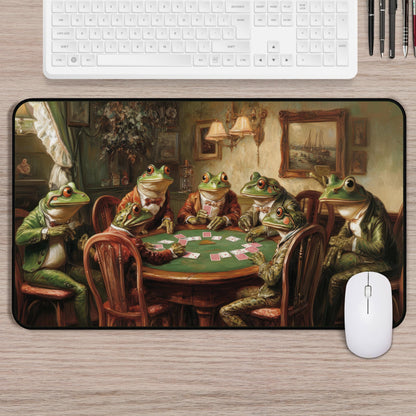 Funny Desk Mat Frogs Playing Poker | Large Desk Pad | Poker Art Office Decor | Card Player Gift |  Funny Coolidge Parody Mouse Pad