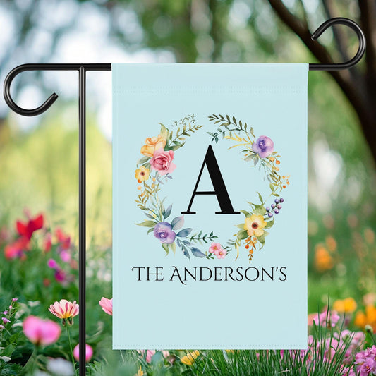 Personalized Garden Flag with Monogram Last Name, Custom Floral Outdoor Decor, Spring Yard Sign, Garden Party Banner, Bridal Shower Sign