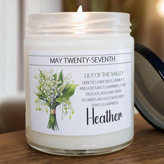 Personalized Birth Flower, Birthdate Candle,  Custom Birth Month Flower Gift, Womens Candle with Name, Custom Birthday Gifts for Her