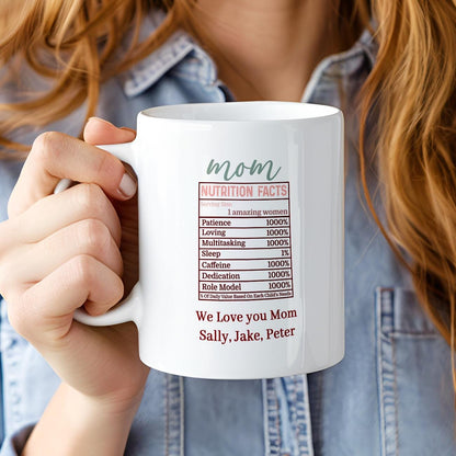 Personalized Mom Nutrition Facts Mug, Custom Mother's Day Gift from Kids, Funny Coffee Cup for Mom, Mom Birthday Gift, We Love You Mug