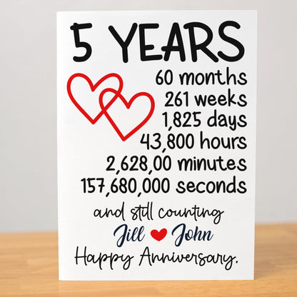 5 Year Anniversary Card, Personalized Anniversary Gift, Romantic Milestone Card, Custom Love Greeting, Anniversary Keepsake, Couple Card