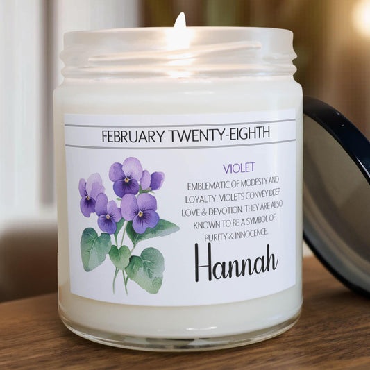 Personalized Birth Flower, Birthdate Candle,  Custom Birth Month Flower Gift, Womens Candle with Name, Custom Birthday Gifts for Her