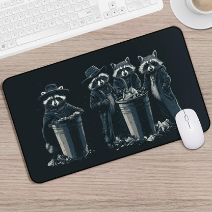 Raccoon Gang Mousepad | Funny Trash Panda Computer Gaming Desk Mat | Raccoons in Coats Art Gift for Gamers | Dark Desk Decor