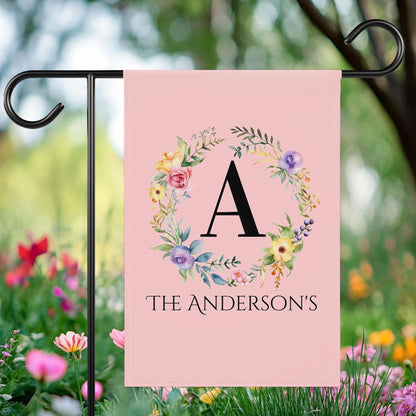 Personalized Garden Flag with Monogram Last Name, Custom Floral Outdoor Decor, Spring Yard Sign, Garden Party Banner, Bridal Shower Sign