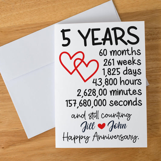 5 Year Anniversary Card, Personalized Anniversary Gift, Romantic Milestone Card, Custom Love Greeting, Anniversary Keepsake, Couple Card