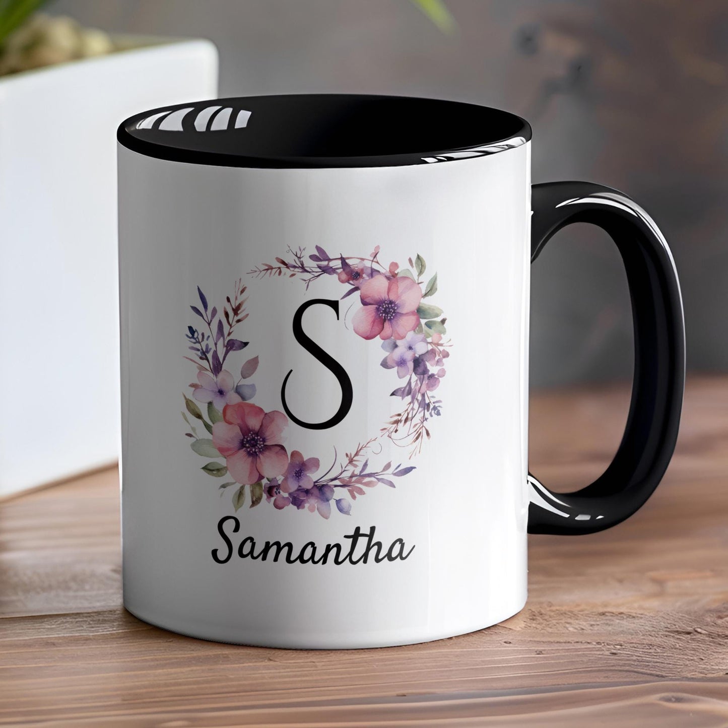 Personalized Monogram Mug with Name, Custom Initial Mug, Multiple Color Options, Floral Coffee Mug Gift, 11oz 15oz Sizes, Custom Name Cup