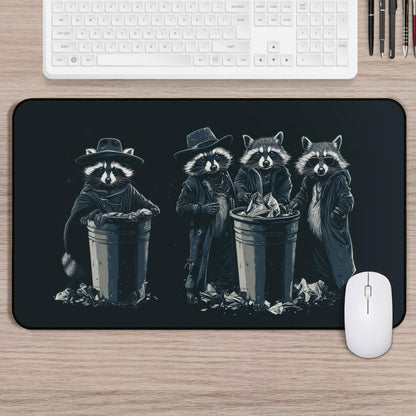 Raccoon Gang Mousepad | Funny Trash Panda Computer Gaming Desk Mat | Raccoons in Coats Art Gift for Gamers | Dark Desk Decor