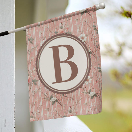 Blush Pink Monogram Garden Flag, Custom Floral Initial Yard Sign, Vintage Outdoor Decor for Spring, Personalized Gift for Her or Mom