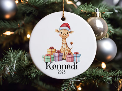 Personalized Giraffe Christmas Ornament, Custom Name Ceramic Keepsake, Baby First Xmas Gift, Kids Holiday Decoration, Cute Animal Decor