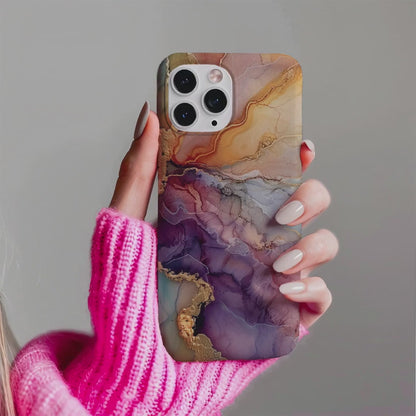 Luxury Sunset Marble iPhone Case | Purple Gold Amber Ink Art | Agate Design | Compatible with iPhone, Samsung Galaxy Tough Case Protection