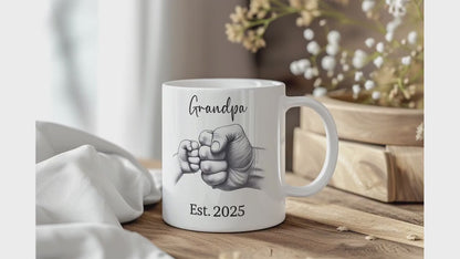 Grandpa Fist Bump Mug, Personalized Est. Year Coffee Cup, New Grandpa Gift, Father's Day Gift for Papa, Custom Grandpa Mug, Papa Mug