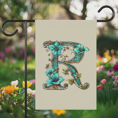 Custom Floral Monogram Garden Flag Banner, Personalized Initial Party Décor for Outdoor Celebrations, Custom Spring Wedding Banner