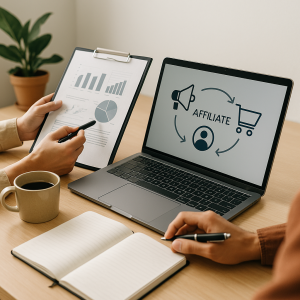 An editorial photograph or clean illustration depicting: Understanding Affiliate Marketing: A Practical Guide for Beginners. Style requirements: Create professional, editorial-quality photography or clean digital illustrations for Wares Point.Aesthetic 