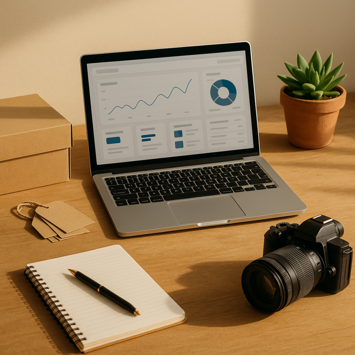 An editorial photograph or clean illustration depicting: "Effective Strategies for Building a Sustainable Online Business". Style requirements: Create professional, editorial-quality photography or clean digital illustrations for Wares Point.Aesthetic g