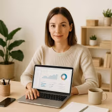 An editorial photograph or clean illustration depicting: working from home success. Style requirements: Create professional, editorial-quality photography or clean digital illustrations for Wares Point.Aesthetic guidelines:- Subject matter: Modern a